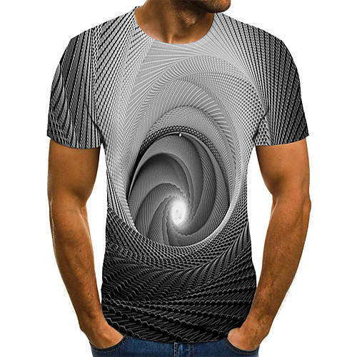 

Men's Holiday Going out Street chic / Exaggerated T-shirt - Geometric / Color Block / 3D Print Rainbow