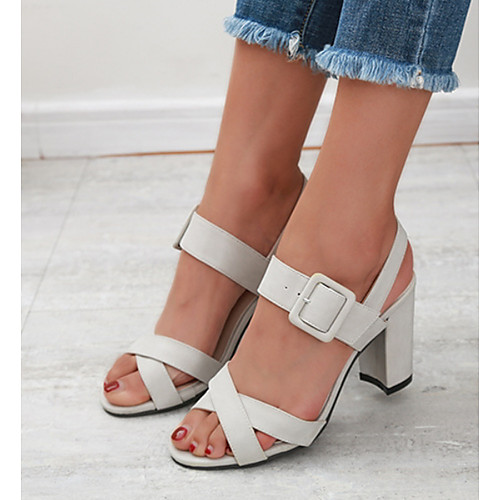 

Women's Sandals Chunky Heel Round Toe PU Summer Brown / Black / Gray
