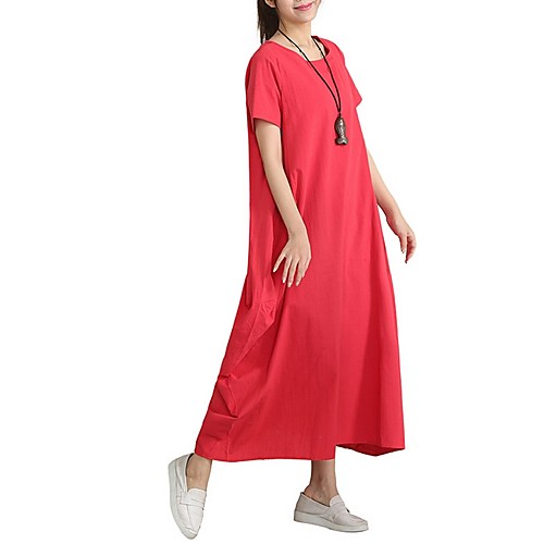 

Women's Red Blue Dress Loose Solid Color M L