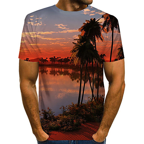 

Men's Daily Holiday Street chic / Exaggerated T-shirt - Color Block / 3D / Abstract Print Rainbow