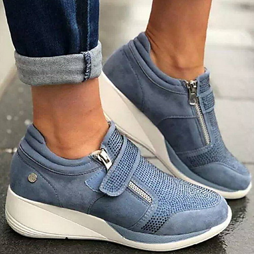

Women's Loafers & Slip-Ons Wedge Heel Round Toe PU Spring & Summer Black / Beige / Gray