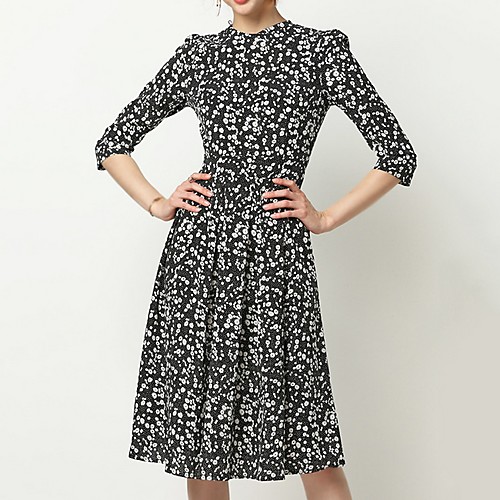 

Women's Black Dress A Line Floral S M