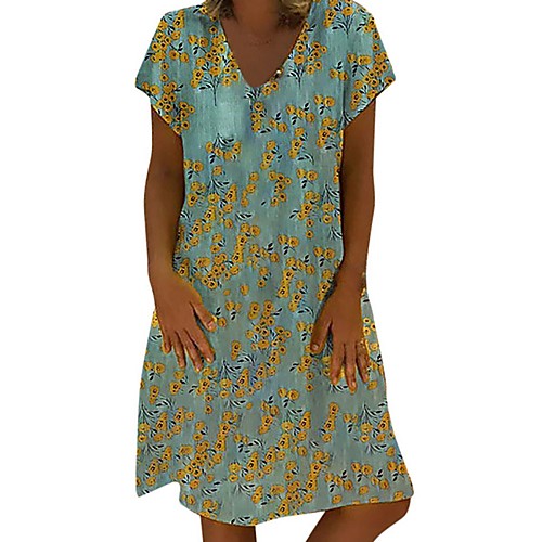

Women's Yellow Red Dress Loose Floral S M