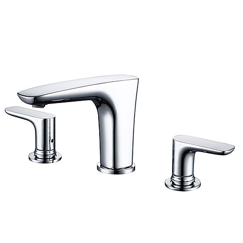 

Bathroom Sink Faucet - Chrome Finish Dual Handls Three Holes Basin Sink Mixer Tap Modern Style Hot and Cold Washroom Faucet