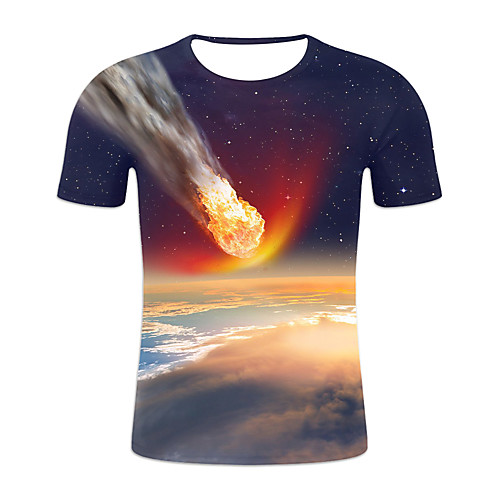 

Men's Plus Size Galaxy Color Block T-shirt Basic Exaggerated Daily Weekend Round Neck Rainbow / Short Sleeve