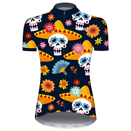 

21Grams Women's Short Sleeve Cycling Jersey 100% Polyester Black / Yellow Skull Floral Botanical Bike Jersey Top Mountain Bike MTB Road Bike Cycling UV Resistant Breathable Quick Dry Sports Clothing