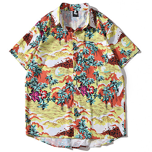 

Men's Daily Basic Shirt - Floral / Geometric Print Yellow