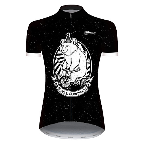 

21Grams Women's Short Sleeve Cycling Jersey Black Animal Bear Bike Jersey Top Mountain Bike MTB Road Bike Cycling UV Resistant Breathable Quick Dry Sports Clothing Apparel / Stretchy / Race Fit