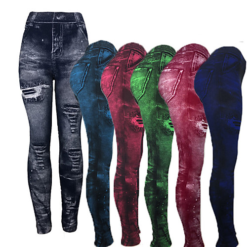

Women's High Waist Yoga Pants Winter Pocket Print Dark Red Burgundy Green Blue Dark Navy Running Fitness Gym Workout Leggings Pencil Pants Jeans Plus Size Sport Activewear Butt Lift Tummy Control