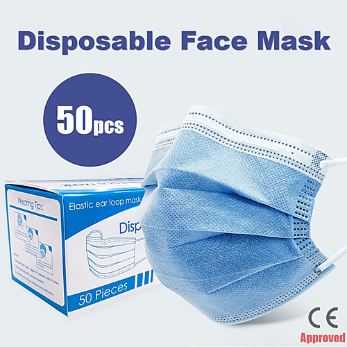 

50 pcs Face Mask Breathable Disposable Protective 3 Layers In Stock Nonwoven Fabric Nonwoven CE FDA ISO Certification Waterproof Carrying High Quality Blue