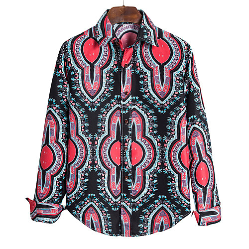 

Men's Geometric Color Block Patchwork Print Shirt Vintage Street chic Party Club Black / Purple / Royal Blue / Long Sleeve