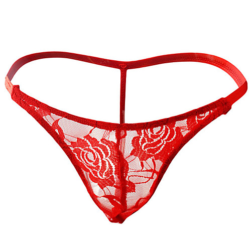 

Men's Lace G-string Underwear - Normal Low Waist Red White Black One-Size