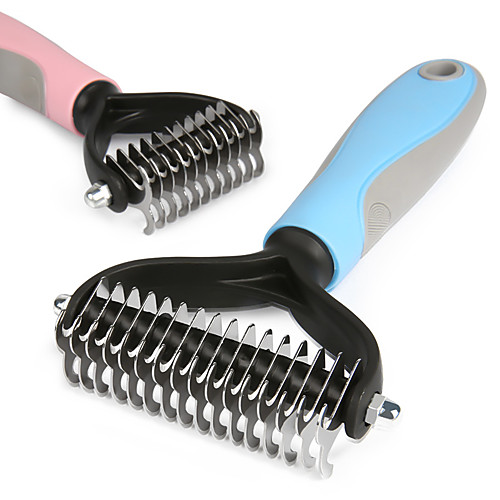 

Dog Cat Shedding Tools Comfortable Plastic Comb Brush Portable Double-Sided Pet Grooming Supplies Pink Blue 1pc