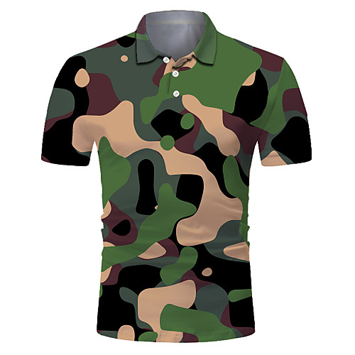 

Men's Club Weekend Rock / Military Polo - Color Block / 3D / Camo / Camouflage Print Green