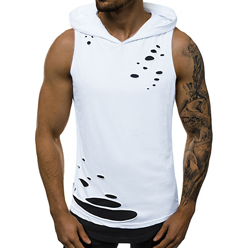 

Men's Color Block Slim T-shirt - Cotton Daily Sports Hooded White / Black / Red / Green / Sleeveless