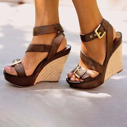 

Women's Sandals Wedge Heel Open Toe PU Summer Brown / Black