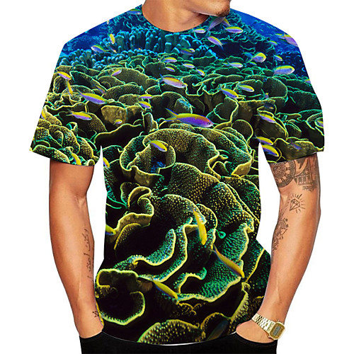 

Men's Plus Size 3D Scenery Print T-shirt Basic Daily Going out Round Neck Navy Blue / Short Sleeve