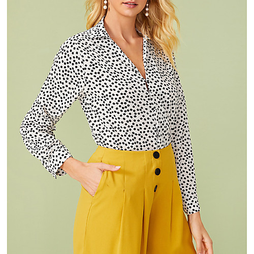 

New 2020 Women's V-neck Printed Black and White Long Sleeve Shirt Blouse