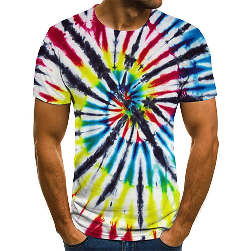 

Men's Daily Going out Street chic / Exaggerated T-shirt - Geometric / 3D / Graphic Pleated / Print Rainbow
