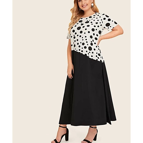 

Women's Maxi White Dress Elegant Maxi Dress Summer Holiday A Line Abaya Polka Dot XL XXL