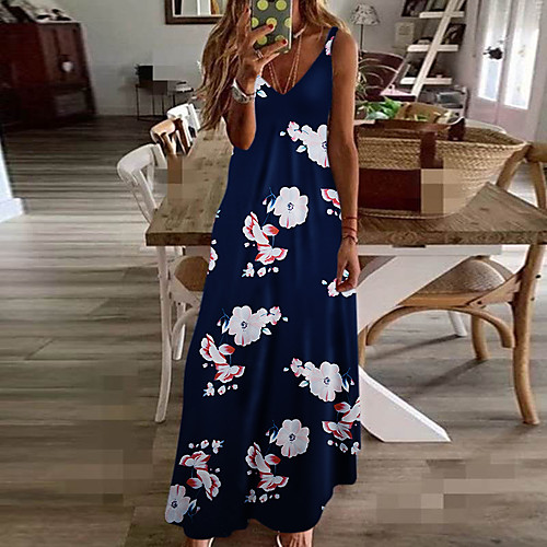 

Women's Red Blue Dress Boho Daily Sheath Geometric Print S M