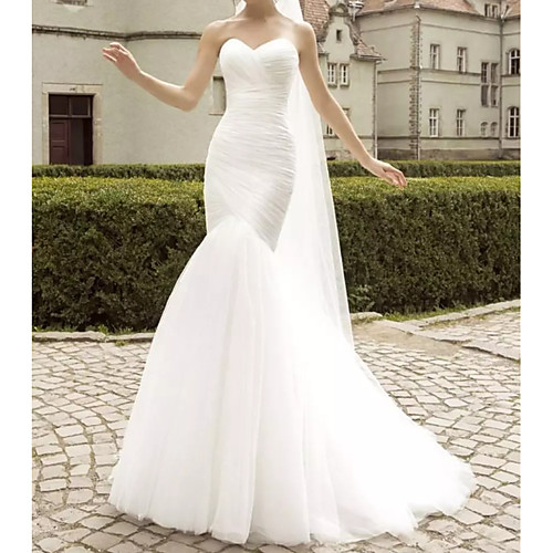 

Mermaid / Trumpet Sweetheart Neckline Sweep / Brush Train Polyester Strapless Country Plus Size Wedding Dresses with Ruched / Lace Insert 2020