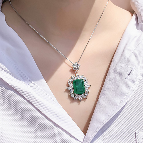 

8 carat Synthetic Emerald Necklace Alloy For Women's Emerald cut Antique Luxury Bridal Wedding Party Evening Formal High Quality Pave