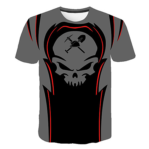 

Men's Daily Going out Vintage T-shirt - Geometric / 3D / Skull Print Gray