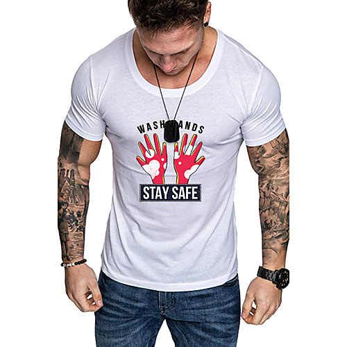 

Men's Daily Sports Business / Basic T-shirt - Solid Colored / Letter Black & White, Print Yellow