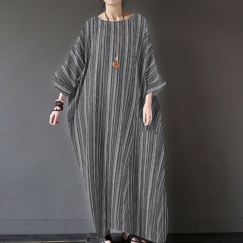 

Women's Tunic Dress - Long Sleeve Striped Oversized Black S M L XL XXL XXXL XXXXL
