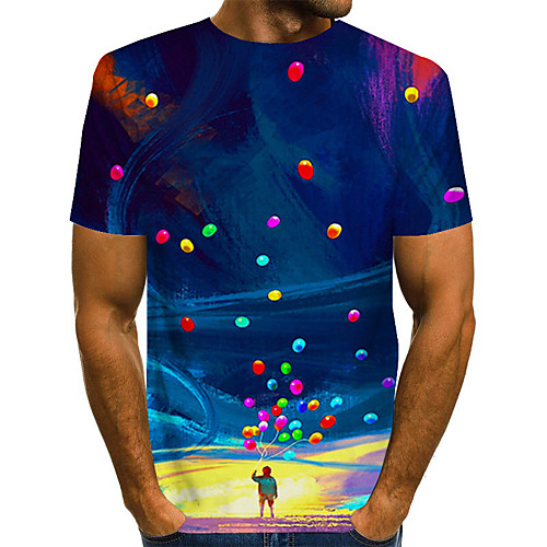 

Men's Daily Holiday Street chic / Exaggerated T-shirt - Color Block / 3D / Abstract Print Blue