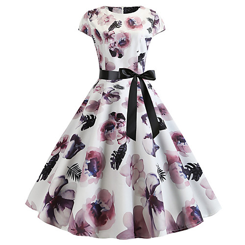 

Women's Beige Dress Street chic Party Daily A Line Floral Print Patchwork Print S M