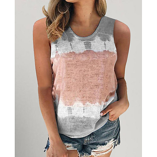 

Women's Daily Tank Top - Color Block Print Wine