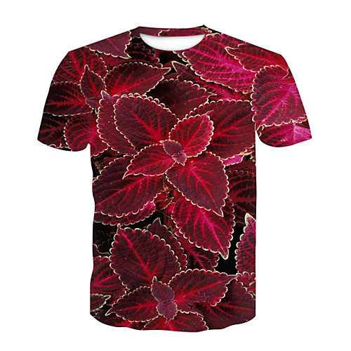

Men's Daily Sports Basic T-shirt - Floral / Color Block / 3D Print Fuchsia