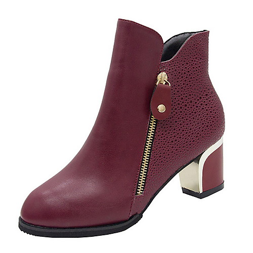 

Women's Boots Chunky Heel Round Toe PU Mid-Calf Boots Fall & Winter Burgundy / Black