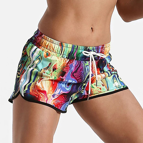 

Women's Sporty Shorts Pants - Print / Geometric Pattern Dusty Blue, Patchwork / Print Blue Black Rainbow S M L