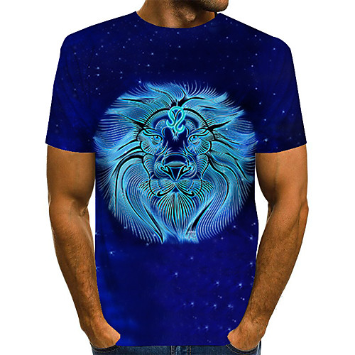 

Men's Daily Holiday Street chic / Exaggerated T-shirt - Color Block / 3D / Abstract Print Blue