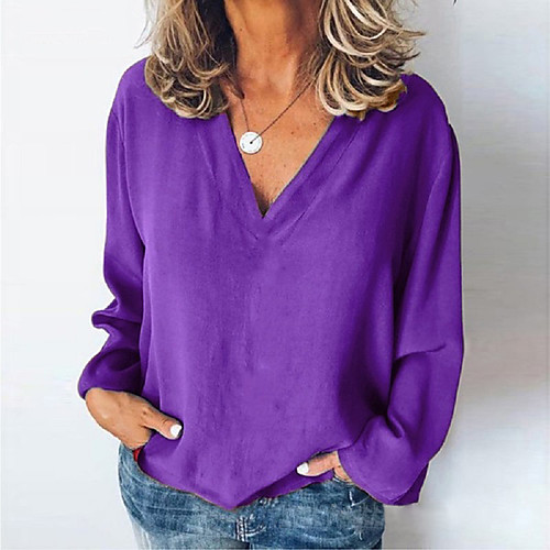 

Women's Daily T-shirt - Solid Colored V Neck Yellow