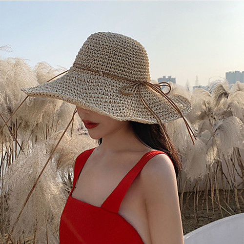

Women's Basic Straw Straw Hat-Solid Colored All Seasons Khaki Beige