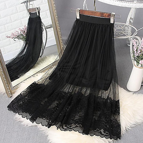 

Women's Daily Wear Basic Swing Skirts - Solid Colored Blushing Pink White Black One-Size