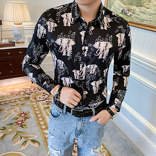 

Men's Daily Going out Basic / Elegant Shirt - Color Block / 3D / Animal Black