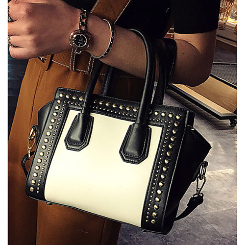 

Women's Zipper PU Top Handle Bag Color Block Black