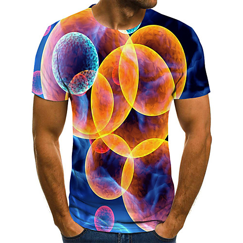 

Men's Holiday Going out Street chic / Exaggerated T-shirt - Geometric / Color Block / 3D Print Rainbow