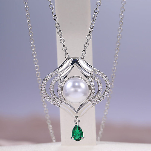 

Women's Green AAA Cubic Zirconia Statement Necklace European Trendy Silver Plated White 55 cm Necklace Jewelry 1pc For Wedding Party Evening Birthday Party Festival