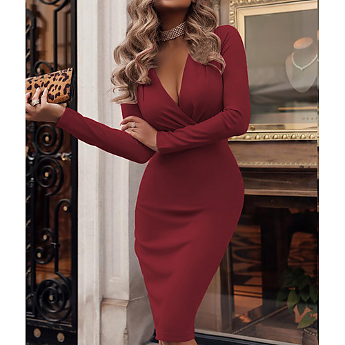 

Women's Wine Fuchsia Dress Sheath Solid Color S M