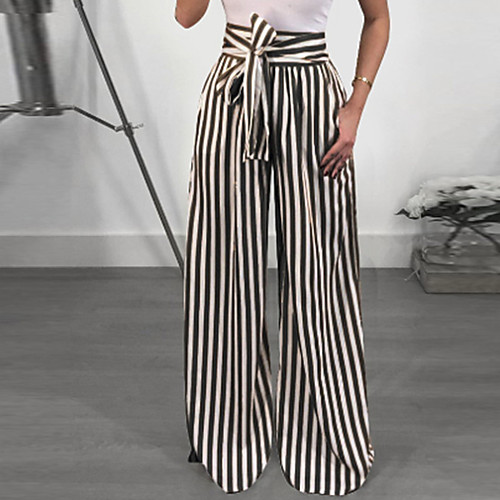 

Women's Basic Wide Leg Pants - Striped Black S M L