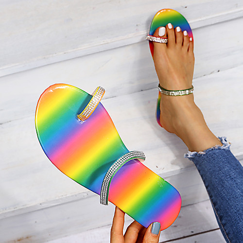 

Women's Slippers & Flip-Flops 2020 Flat Heel Open Toe PU Casual / Minimalism Spring & Fall / Spring & Summer Fuchsia / Rainbow