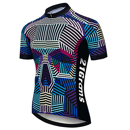 

21Grams Men's Short Sleeve Cycling Jersey 100% Polyester Black / Blue Stripes Geometic Bike Jersey Top Mountain Bike MTB Road Bike Cycling UV Resistant Breathable Quick Dry Sports Clothing Apparel