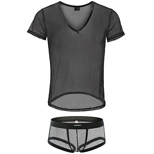 

Men's Mesh Suits Nightwear Solid Colored Black M L XL