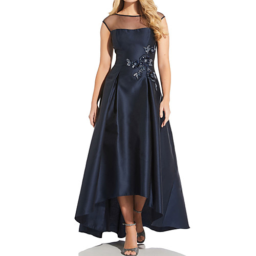 

A-Line Illusion Neck Asymmetrical Satin / Tulle Sleeveless Elegant Mother of the Bride Dress with Pleats / Beading Mother's Day 2020